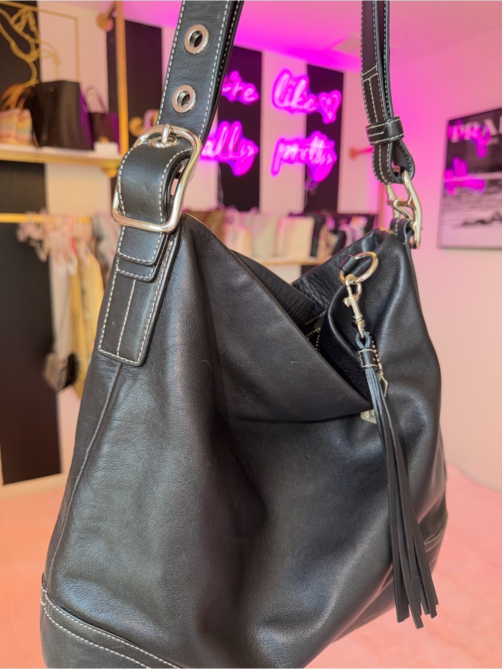 Coach Vintage 2006 Black Leather Hobo Shoulder Bag Y2K Style 1414 Legacy